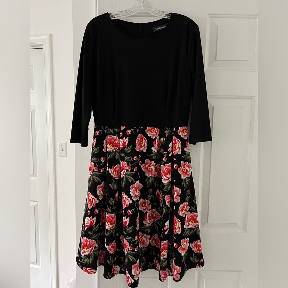 Oxiuly Women's Vintage Patchwork Pockets Puffy Swing Casual Party Dress